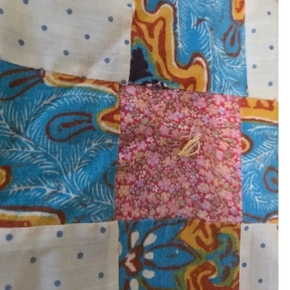 VTG Handmade Colorful Scrappy Memory Lap Blanket Crib Tied Quilt Granny Cottage